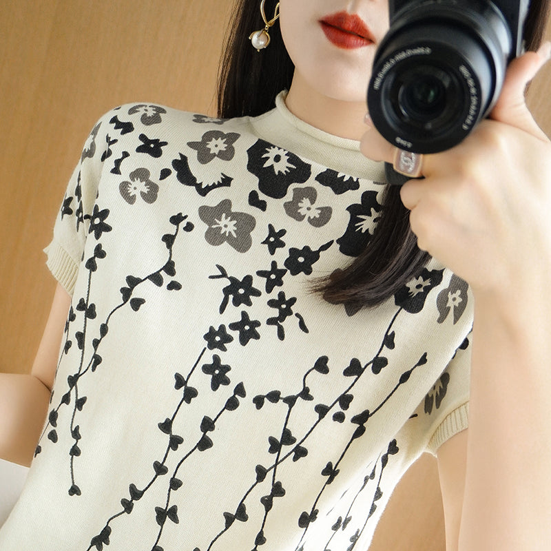 Women's 100% Cotton Floral Basic T-Shirt