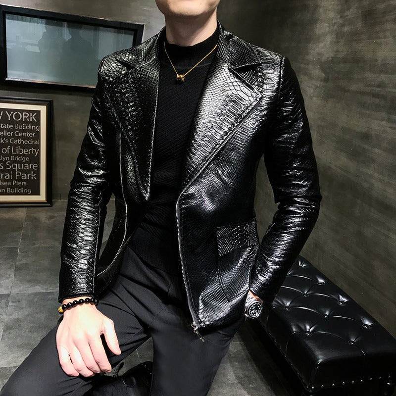 Stylish Casual Spring Autumn Zipper Leather Jacket for Men
