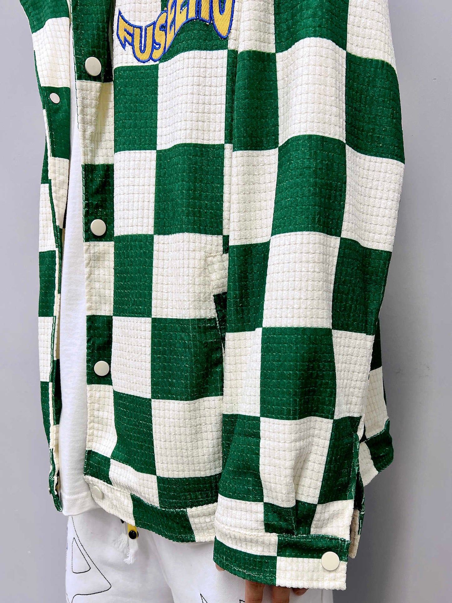 Retro Green Plaid Lapel Jacket - Loose Fit Printed Polyester Casual Coat