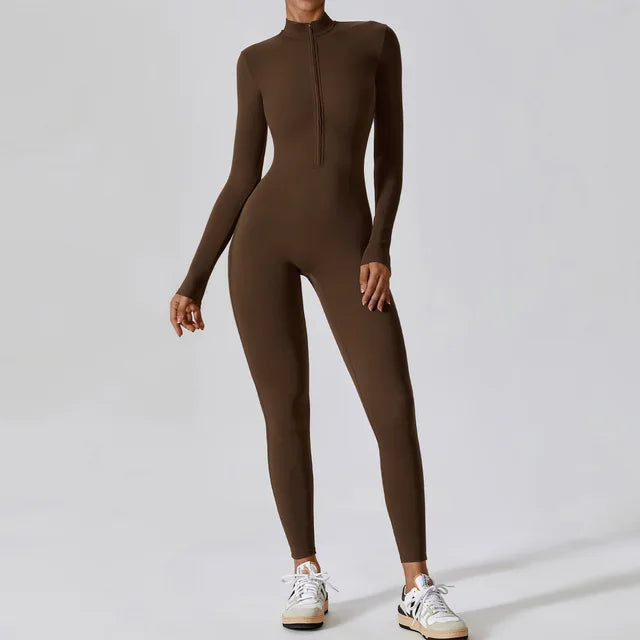 Women's Half-open Zipper Skinny Long Jumpsuit