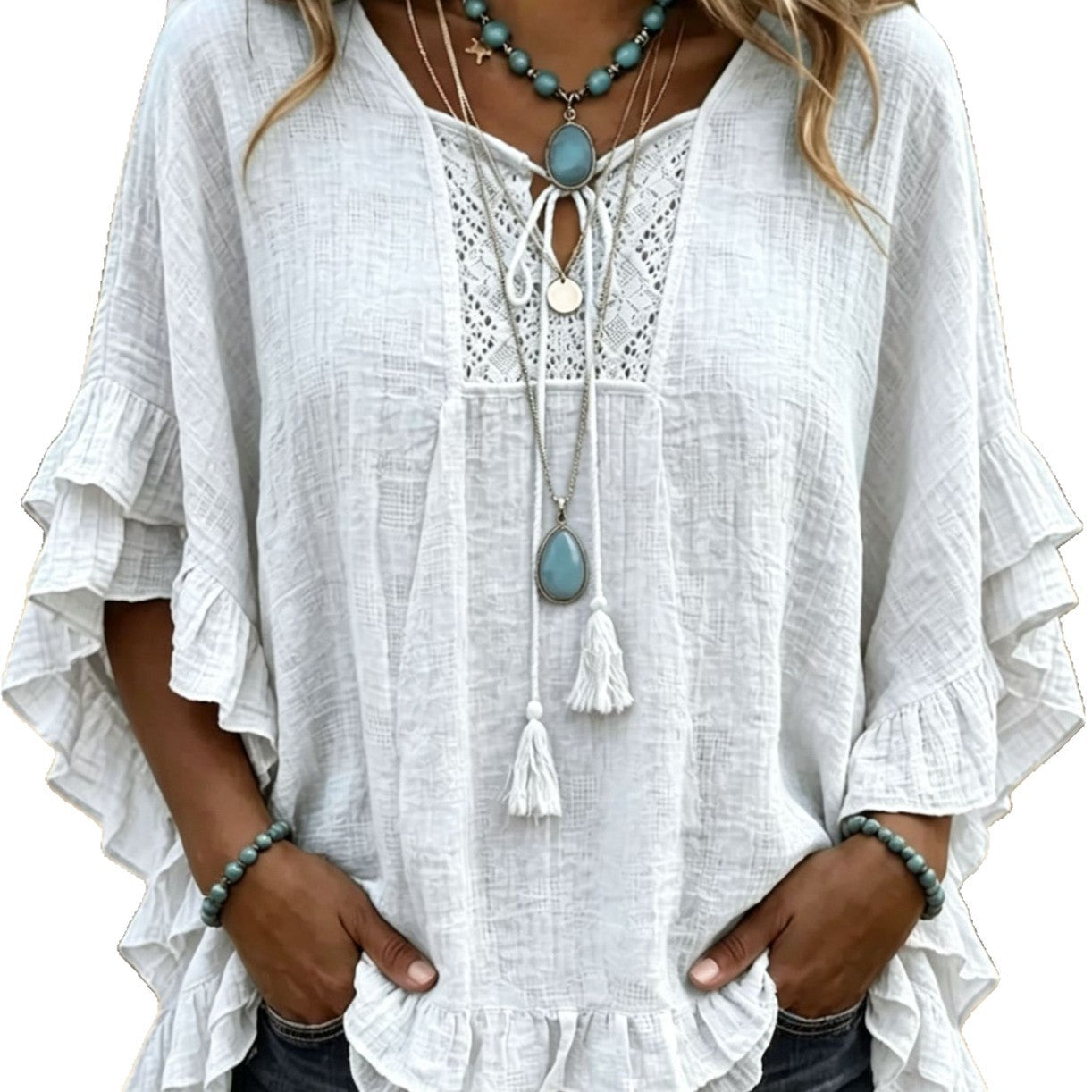 Seasonal European And American Cross-border V-neck Top