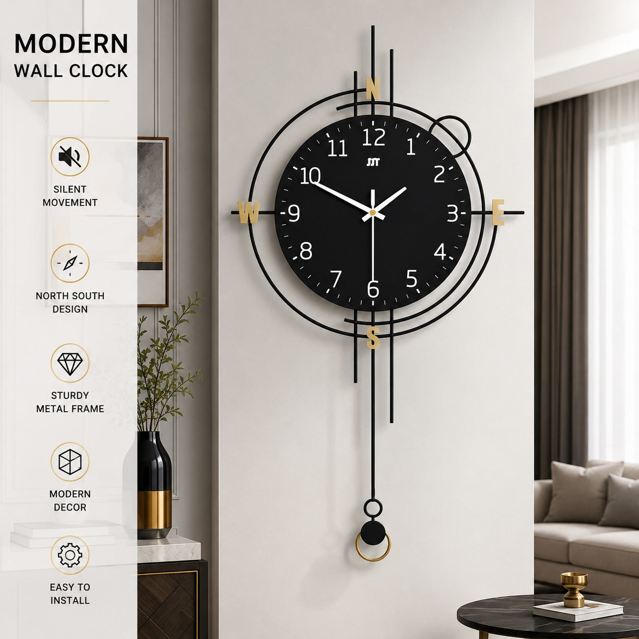 Modern Iron Wall Clock Metal Decorative Home Decor