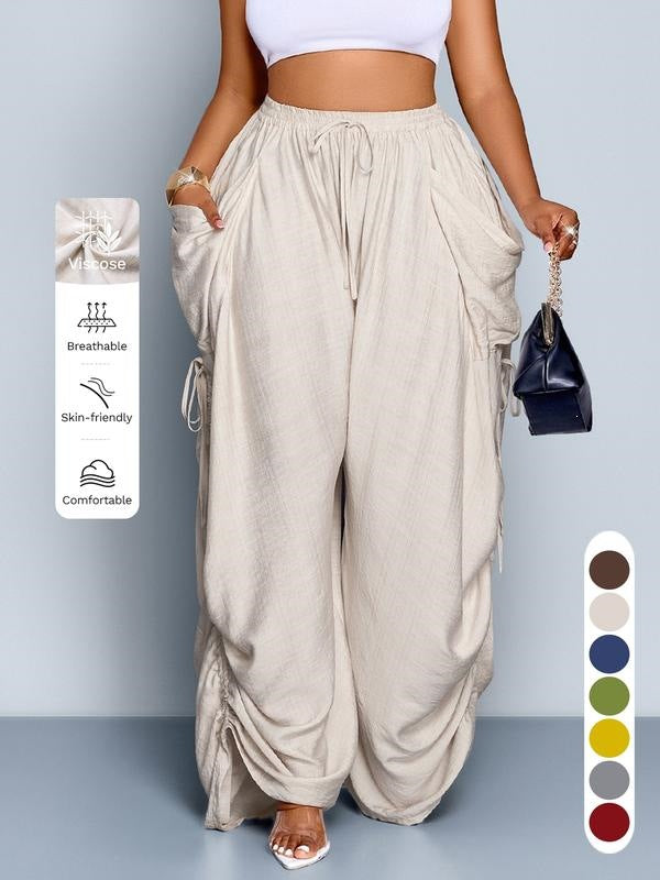 Retro Punk-style Drawstring Pleated High-waisted Wide-leg Pants