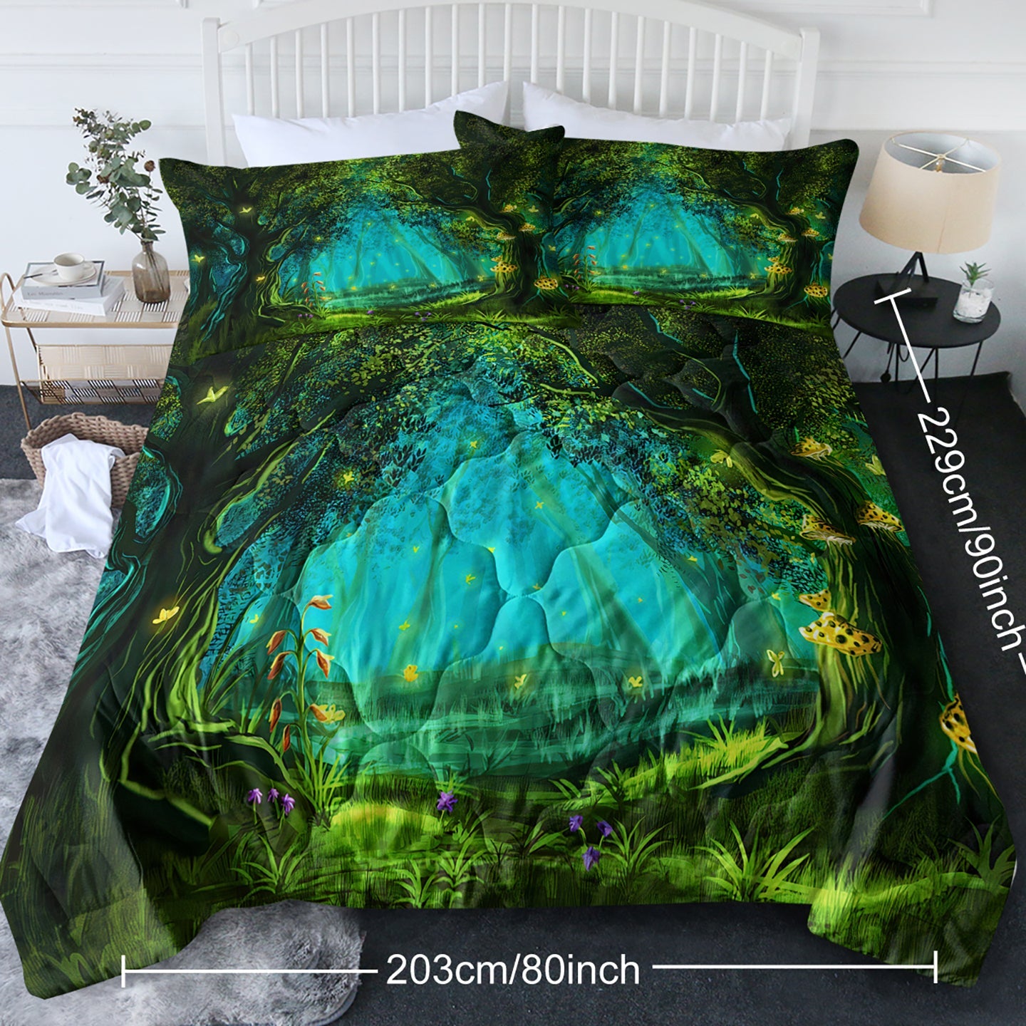 3pcs Green Light Forest Comforter Set Natural Comfort Bedding Duvet Game Summer Quilt Set