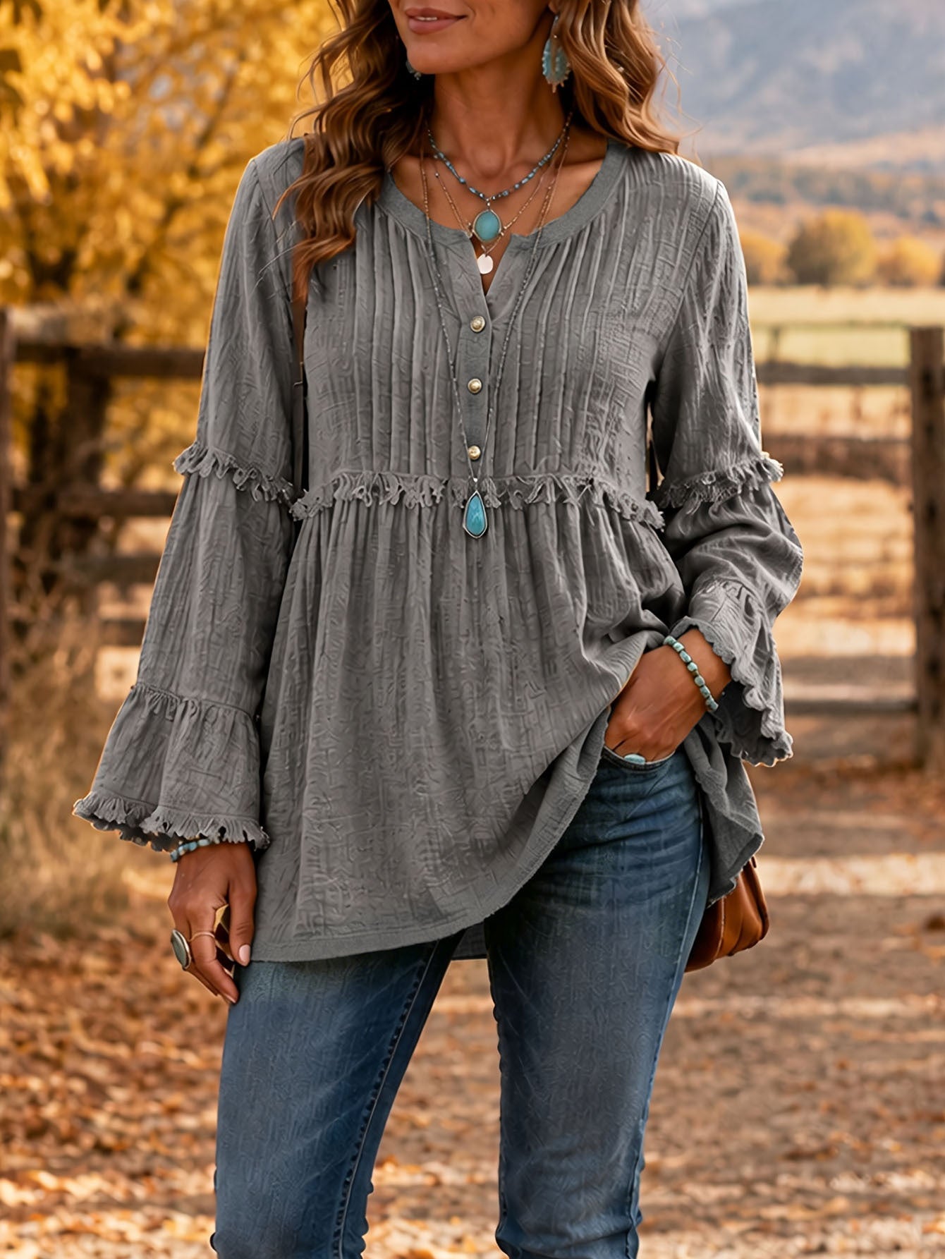Lace-trimmed Loose-fit Shirt With Tassel Patchwork Top