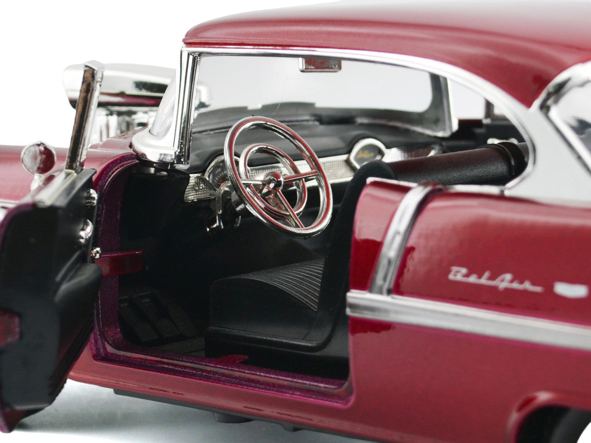 1955 Chevrolet Bel Air Burgundy With Blower Timeless Classics 1/18 Diecast Model Car  by Motormax