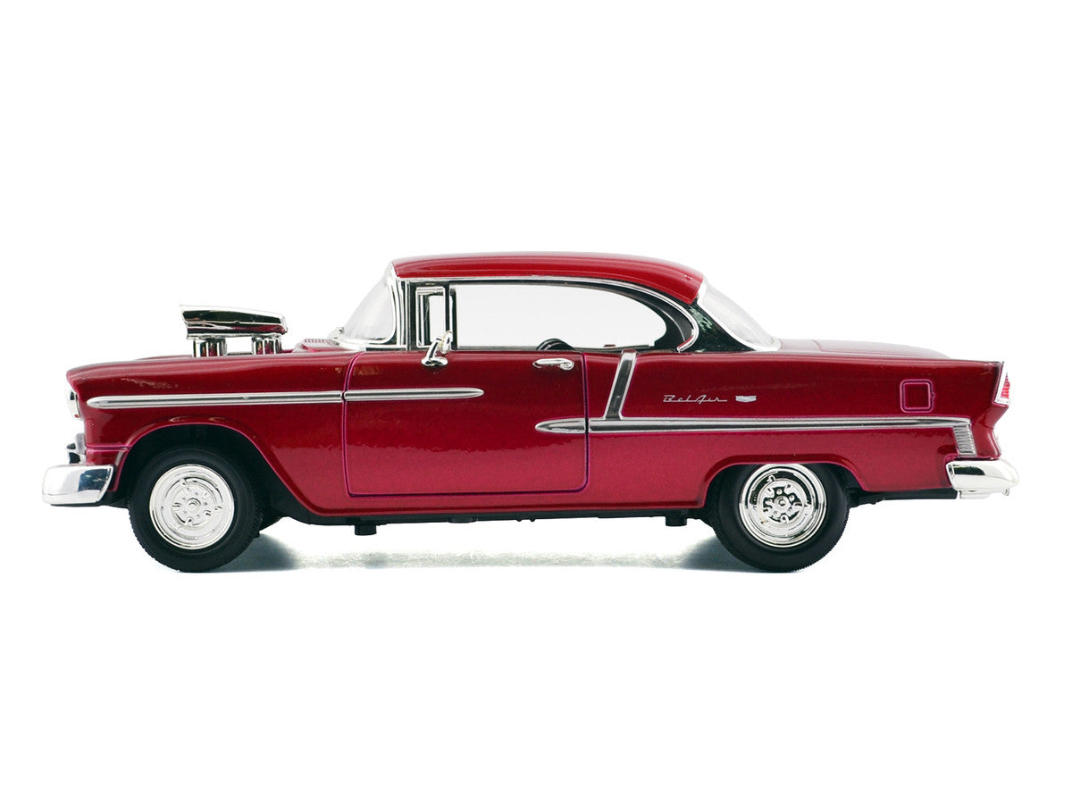 1955 Chevrolet Bel Air Burgundy With Blower Timeless Classics 1/18 Diecast Model Car  by Motormax