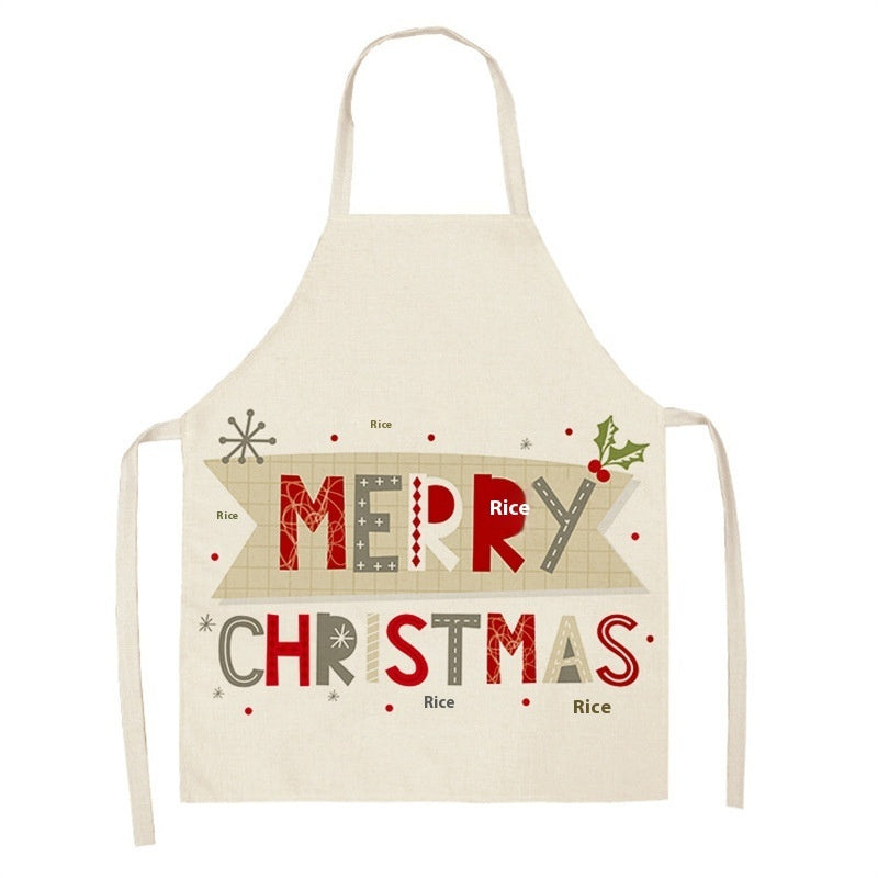 Christmas Deer Art Pattern Female Cleaning Home Cooking Kitchen Apron Chef Ear Cotton Linen