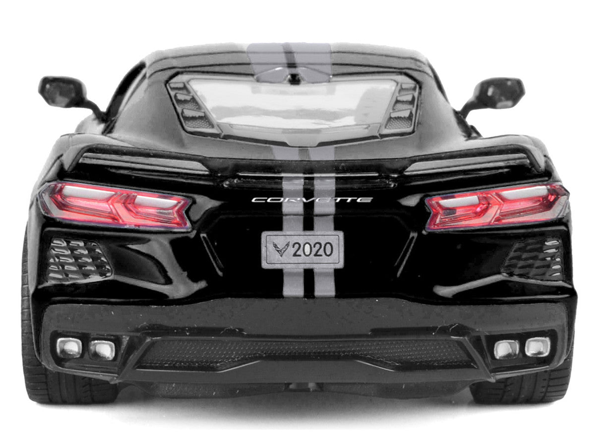 2020 Chevrolet Corvette C8 Stingray Black with Silver Stripes "Timeless Legends" Series 1/24 Diecast Model Car by Motormax
