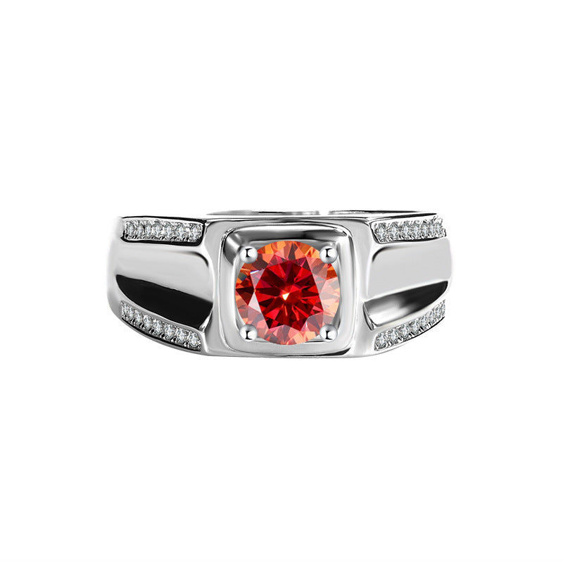 S925 Sterling Silver Moissanite Men's Ring 1 Karat Double-row Micro-inlaid