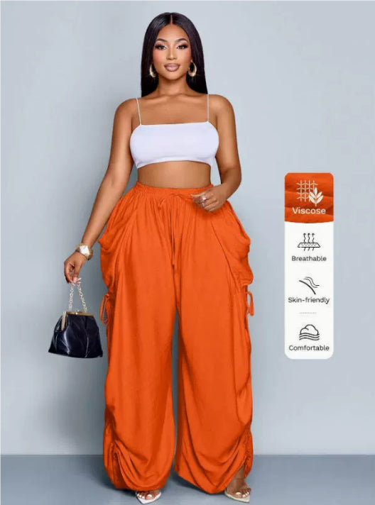 Retro Punk-style Drawstring Pleated High-waisted Wide-leg Pants