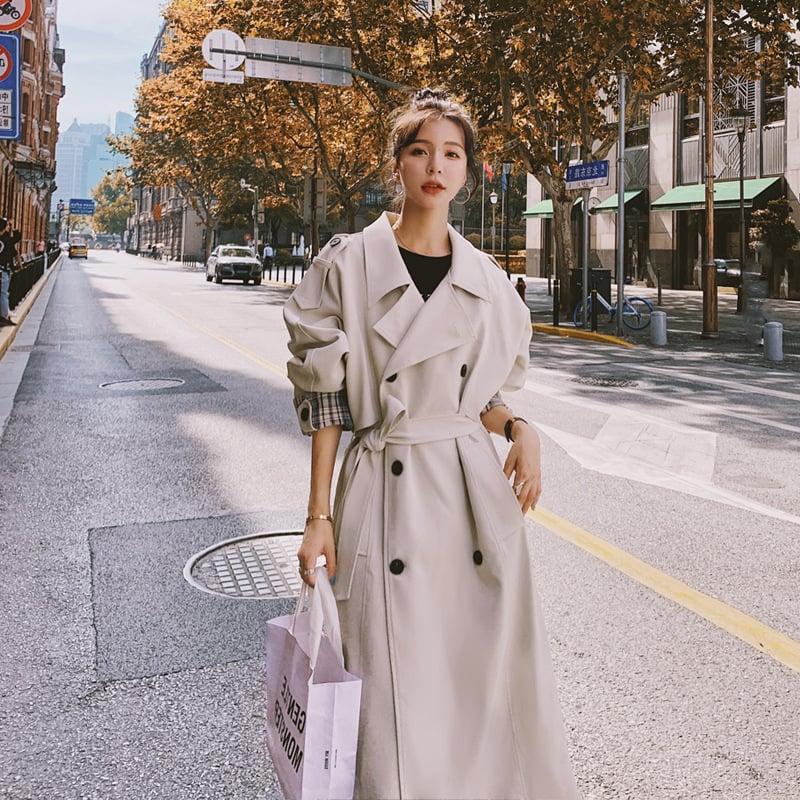 Plaid Stitching Over-the-Knee Loose Jacket for All Styles