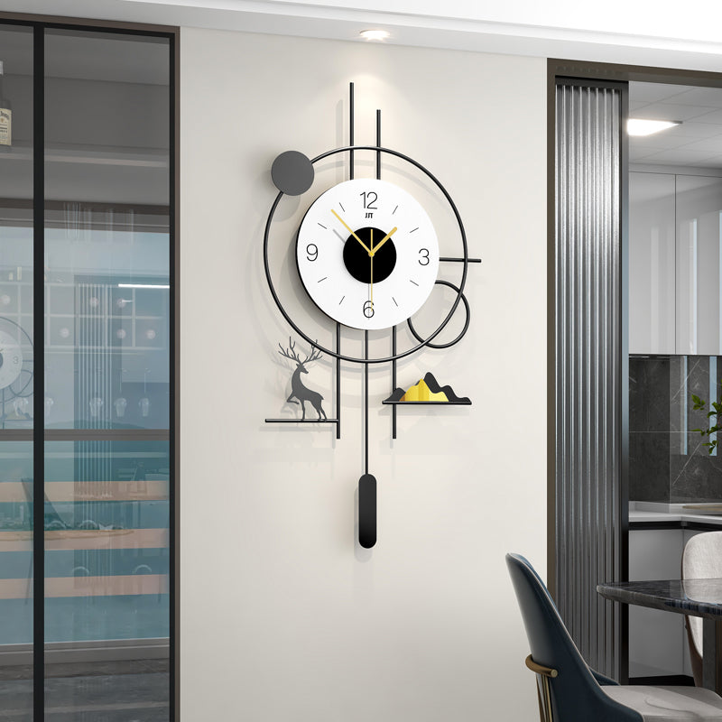 Modern Geometric Deer Pendulum Wall Clock Minimalist Living Room Decor