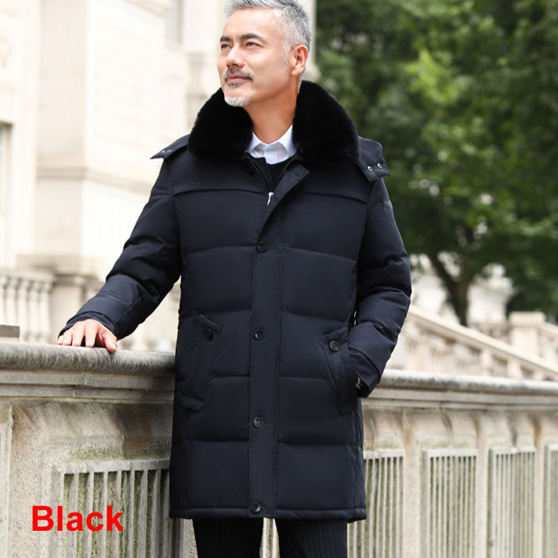 Men's Mid-Length Down Jacket with Removable Hood