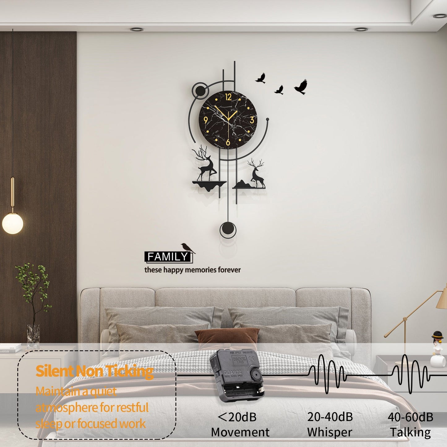Modern Deer Wall Clock Metal Decorative Living Room Decor