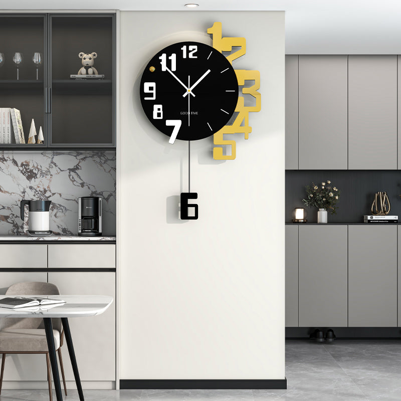 Modern Large Wall Clock Black Gold Pendulum Living Room Decor