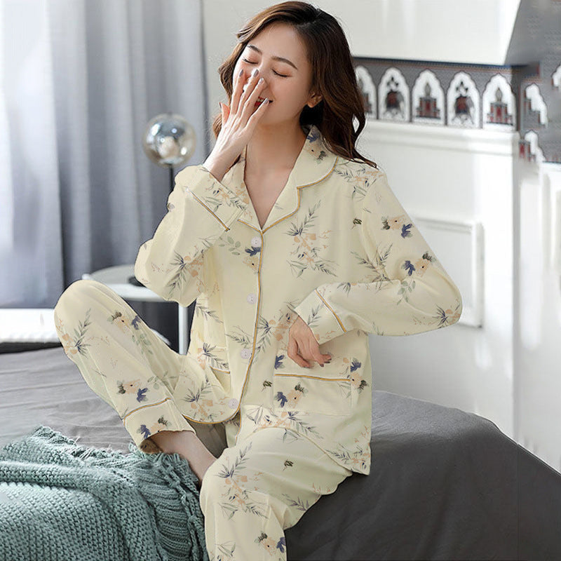 Elegant Women's Autumn And Winter Cotton-like Long Pajamas Two-piece Set