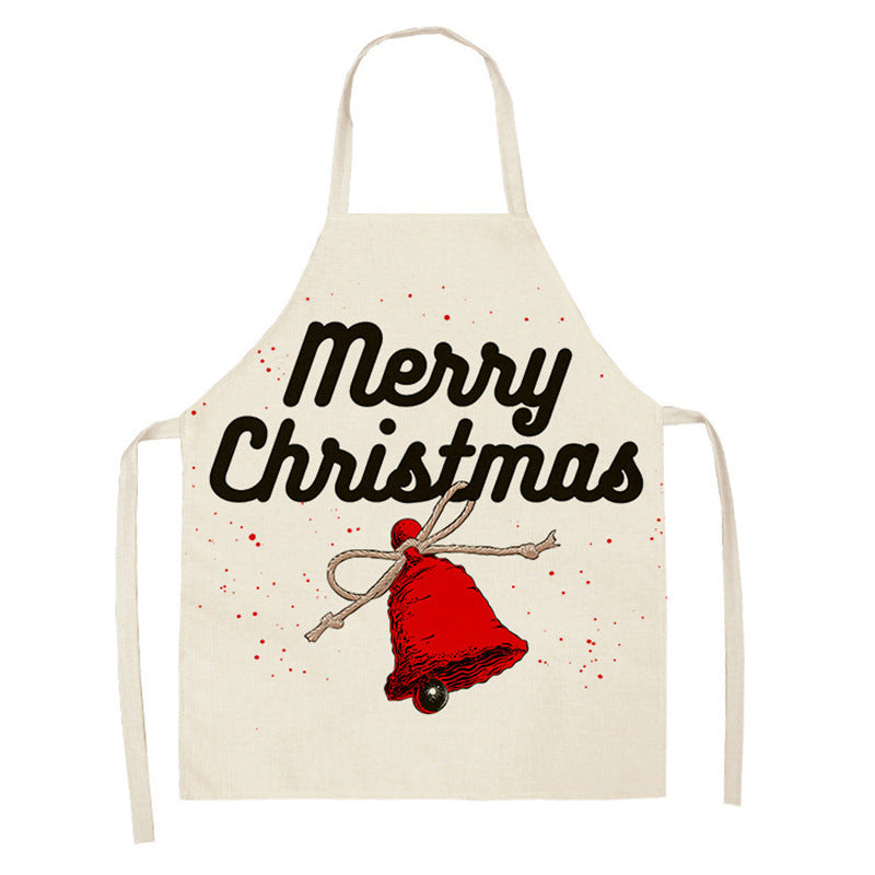 Christmas Deer Art Pattern Female Cleaning Home Cooking Kitchen Apron Chef Ear Cotton Linen