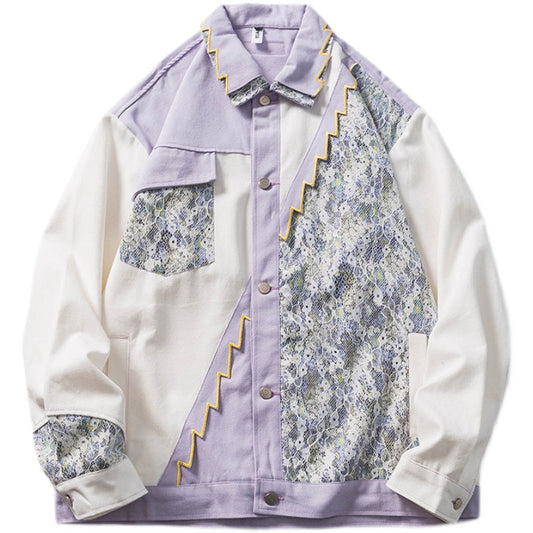 Lace Splicing Color Jacket for Men with Style