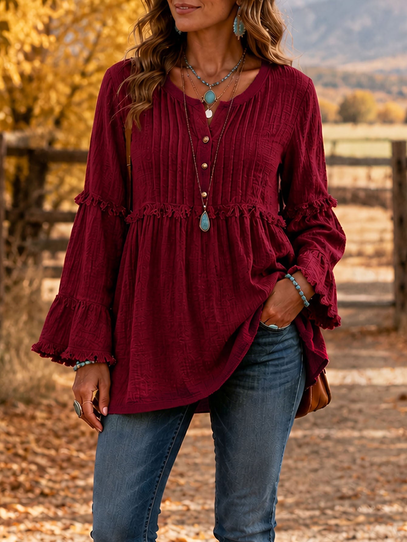 Lace-trimmed Loose-fit Shirt With Tassel Patchwork Top