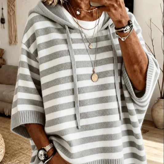 Womens Knitted New-Style Hooded Drawstring Sweater