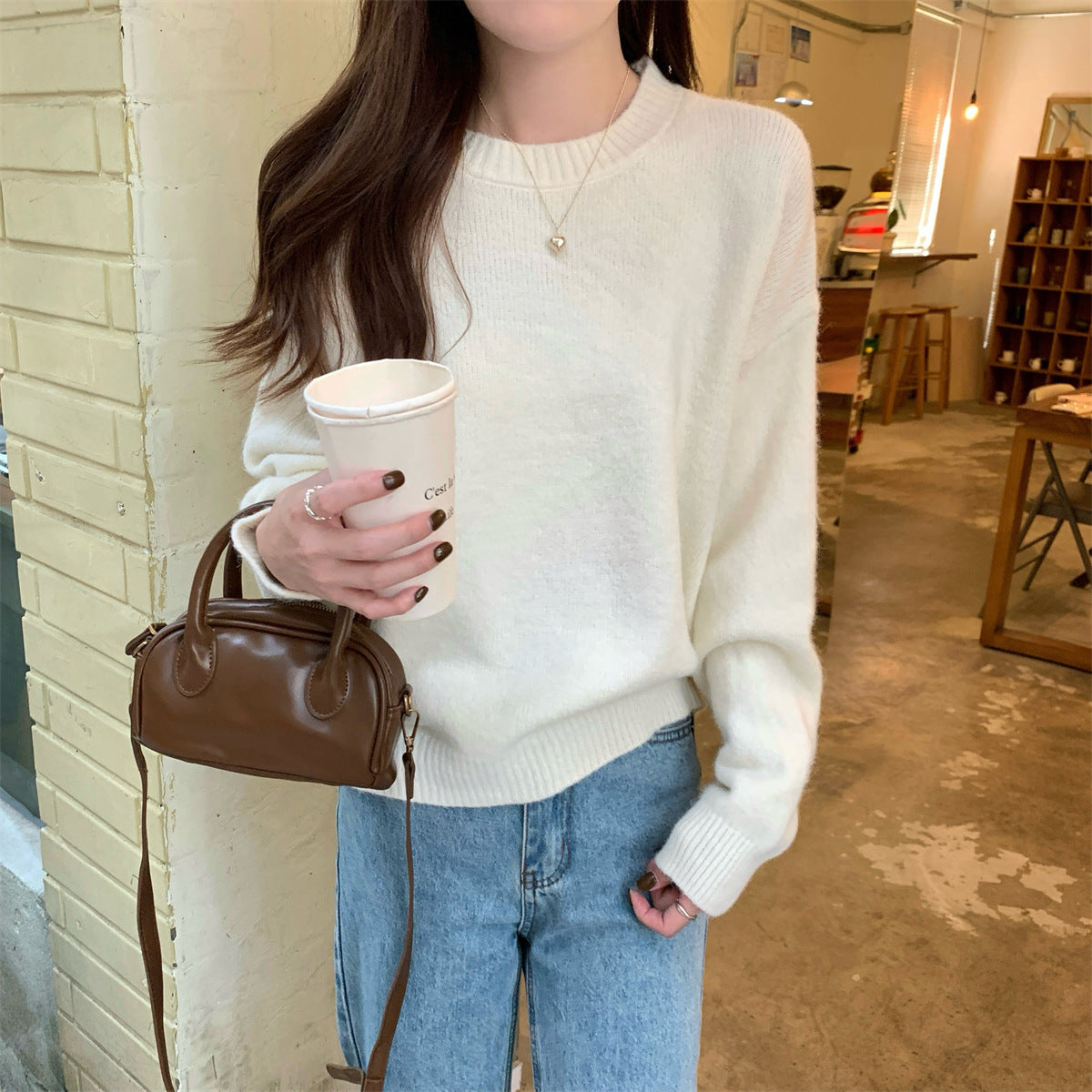 Korean Style Soft Glutinous Loose Candy Color Sweater