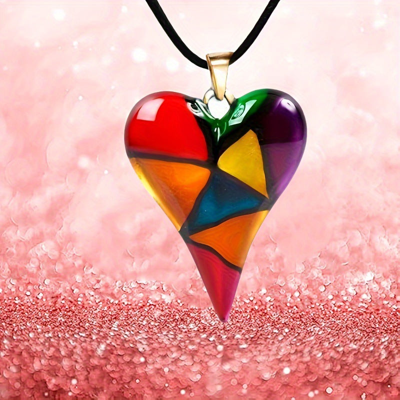 Colored Loving Heart Gold Pendant Necklace