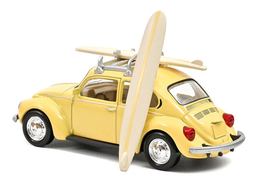 1973 Volkswagen Beetle 1303 Pastel Yellow with Roof Rack and 2 Surfboards 1/43 Diecast Model Car by Norev