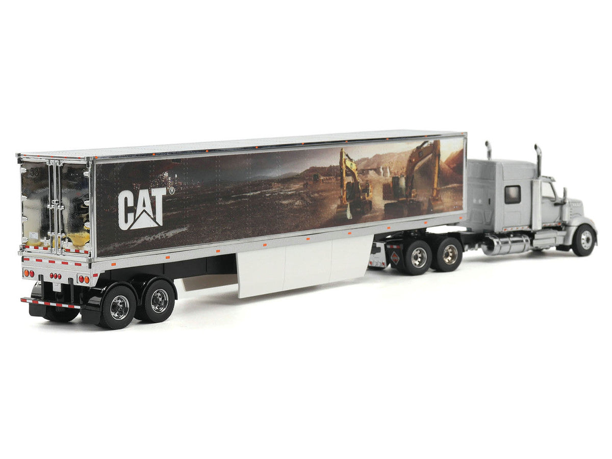 International Lonestar Truck with Sleeper Silver Metallic with "CAT Caterpillar" Mural Trailer "Transport Series" 1/50 Diecast Model by Diecast Masters