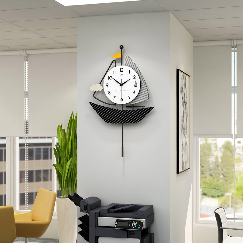 Modern Sailboat Pendulum Wall Clock Nautical Living Room Decor