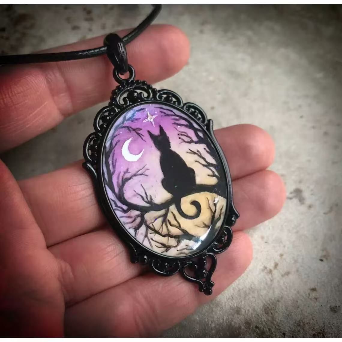 Women's Starry Night Cat Resin Pendant