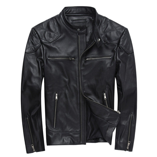 Men's Short Harley Leather Jacket, Stand Collar Casual Coat