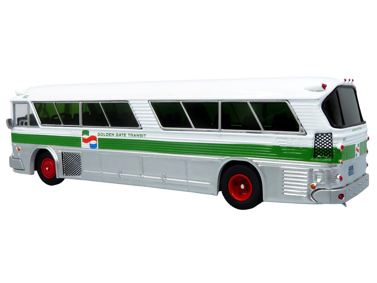 1964 MCI MC-5A Coach Bus "Golden Gate Transit" White with Green Stripes "Vintage Bus & Motorcoach Collection" Limited Edition to 504 pieces Worldwide 1/87 (HO) Diecast Model by Iconic Replicas