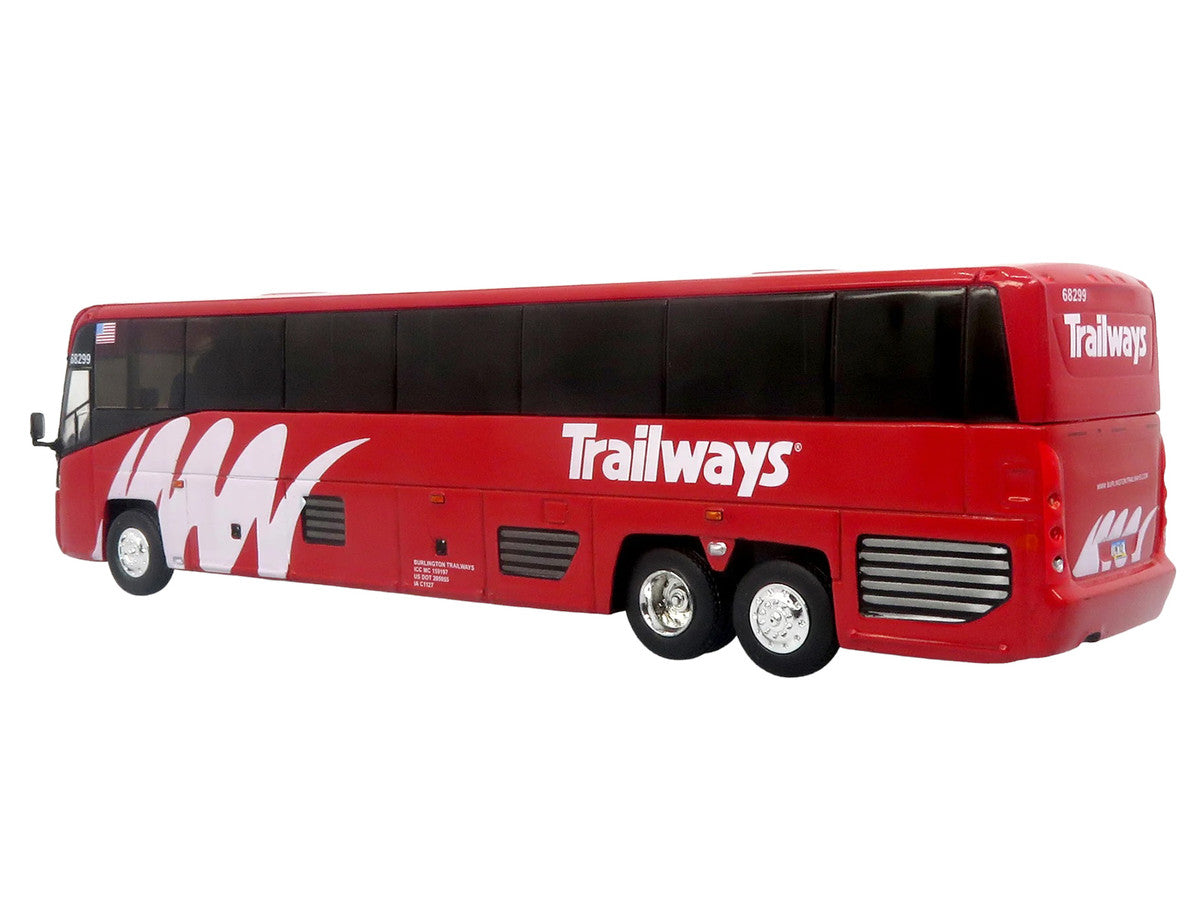 MCI D4520 Commuter Coach Bus "Burlington Trailways" Red with White Graphics "The Bus & Motorcoach Collection" Limited Edition to 504 pieces Worldwide 1/87 (HO) Scale Diecast Model by Iconic Replicas
