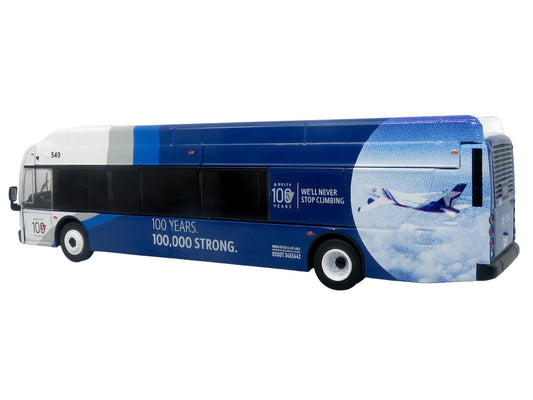 New Flyer Xcelsior XN40 Transit Bus "Delta Air Lines 100th Anniversary" Blue and White with Graphics "The Bus & Motorcoach Collection" Limited Edition 1/87 (HO) Scale Diecast Model by Iconic Replicas