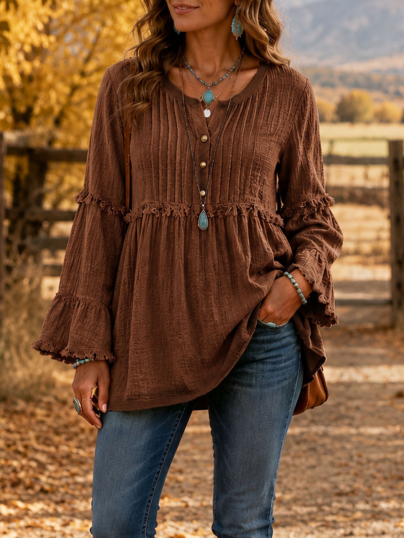 Lace-trimmed Loose-fit Shirt With Tassel Patchwork Top