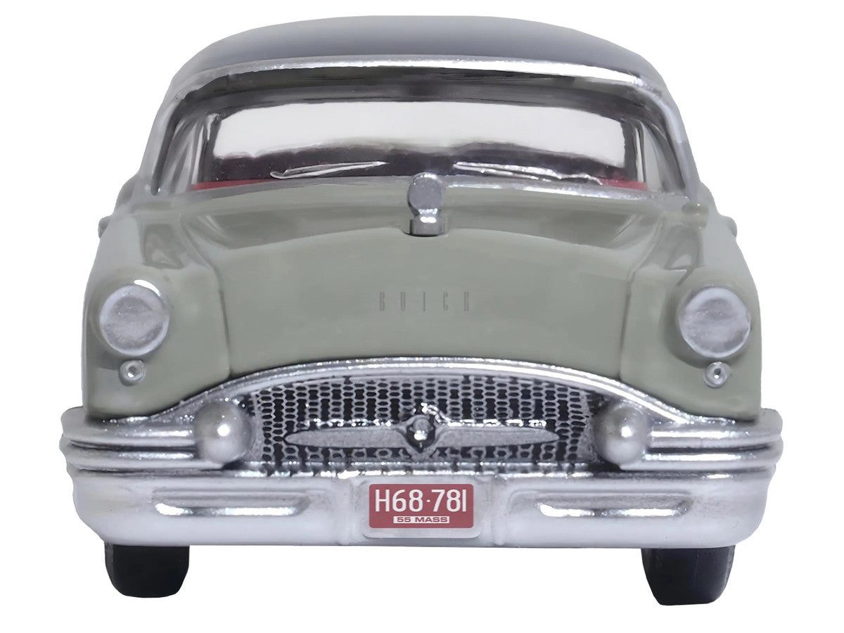 1955 Buick Century Windsor Gray and Dover White with Carlsbad Black Top 1/87 (HO) Scale Diecast Model Car by Oxford Diecast