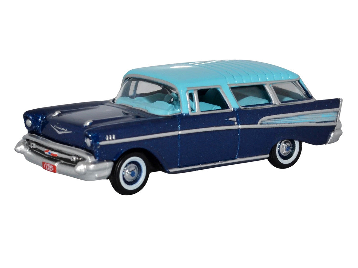 1957 Chevrolet Nomad Larkspur Blue with Harbor Blue Top 1/87 (HO) Scale Diecast Model Car by Oxford Diecast
