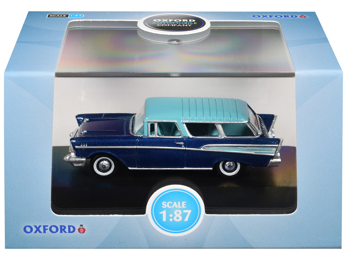 1957 Chevrolet Nomad Larkspur Blue with Harbor Blue Top 1/87 (HO) Scale Diecast Model Car by Oxford Diecast