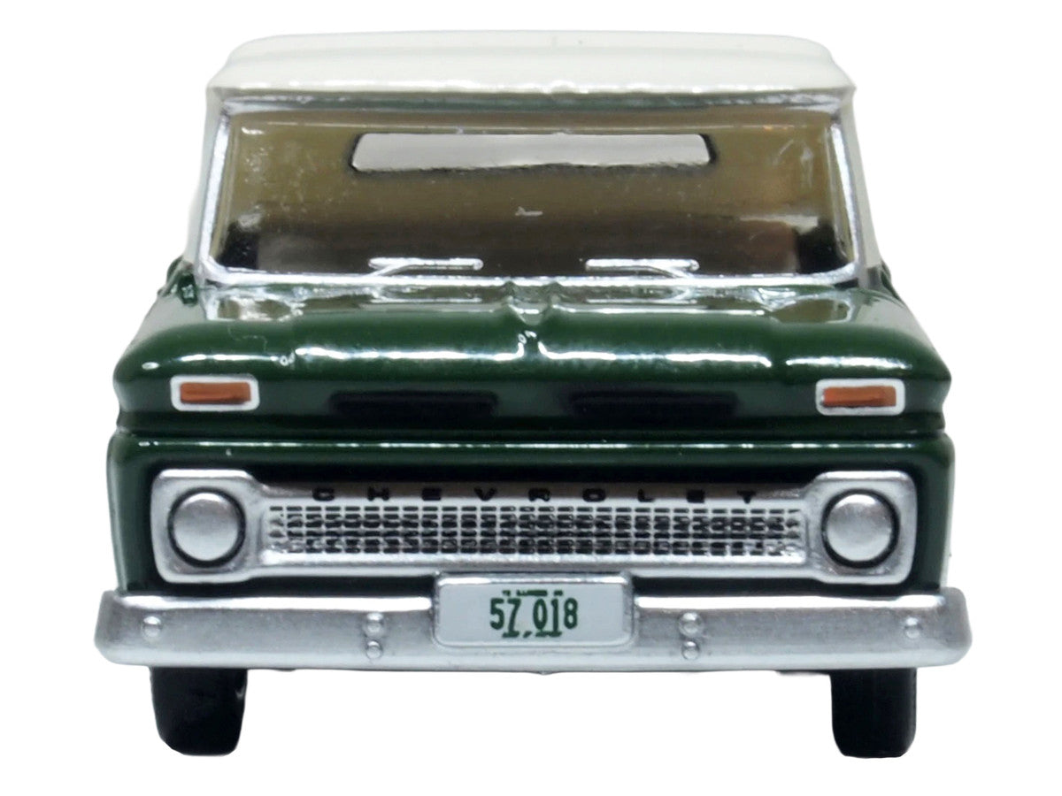 1965 Chevrolet C10 Stepside Pickup Truck Dark Green with Ivory Top 1/87 (HO) Scale Diecast Model Car by Oxford Diecast