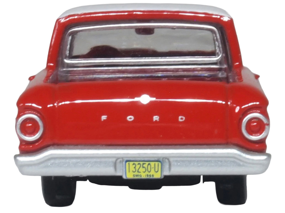 1960 Ford Falcon Ranchero Monte Carlo Red with Corinthian White Top 1/87 (HO) Scale Diecast Model Car by Oxford Diecast