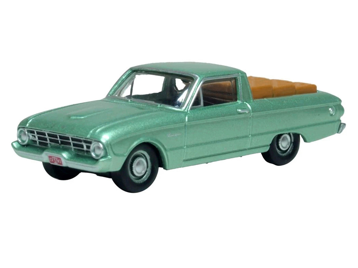 1960 Ford Falcon Ranchero Meadowvale Green Metallic with Load of Boxes 1/87 (HO) Scale Diecast Model Car by Oxford Diecast