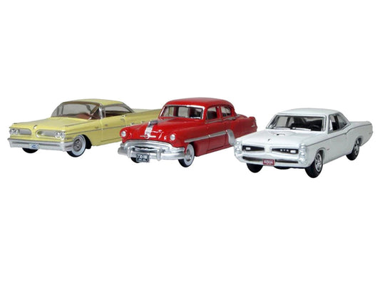 Pontiac Set of 3 Cars "100th Anniversary 2026" 1/87 (HO) Scale Diecast Model Cars by Oxford Diecast