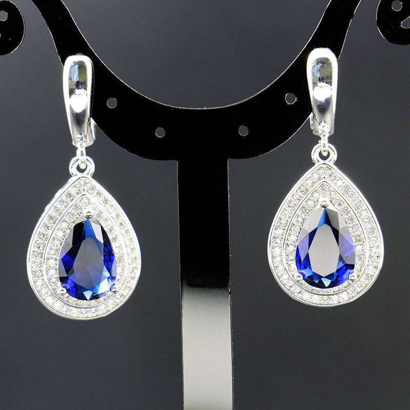 Jewelry Four-piece Set Rings Pendants Earrings Drop-shaped Gem