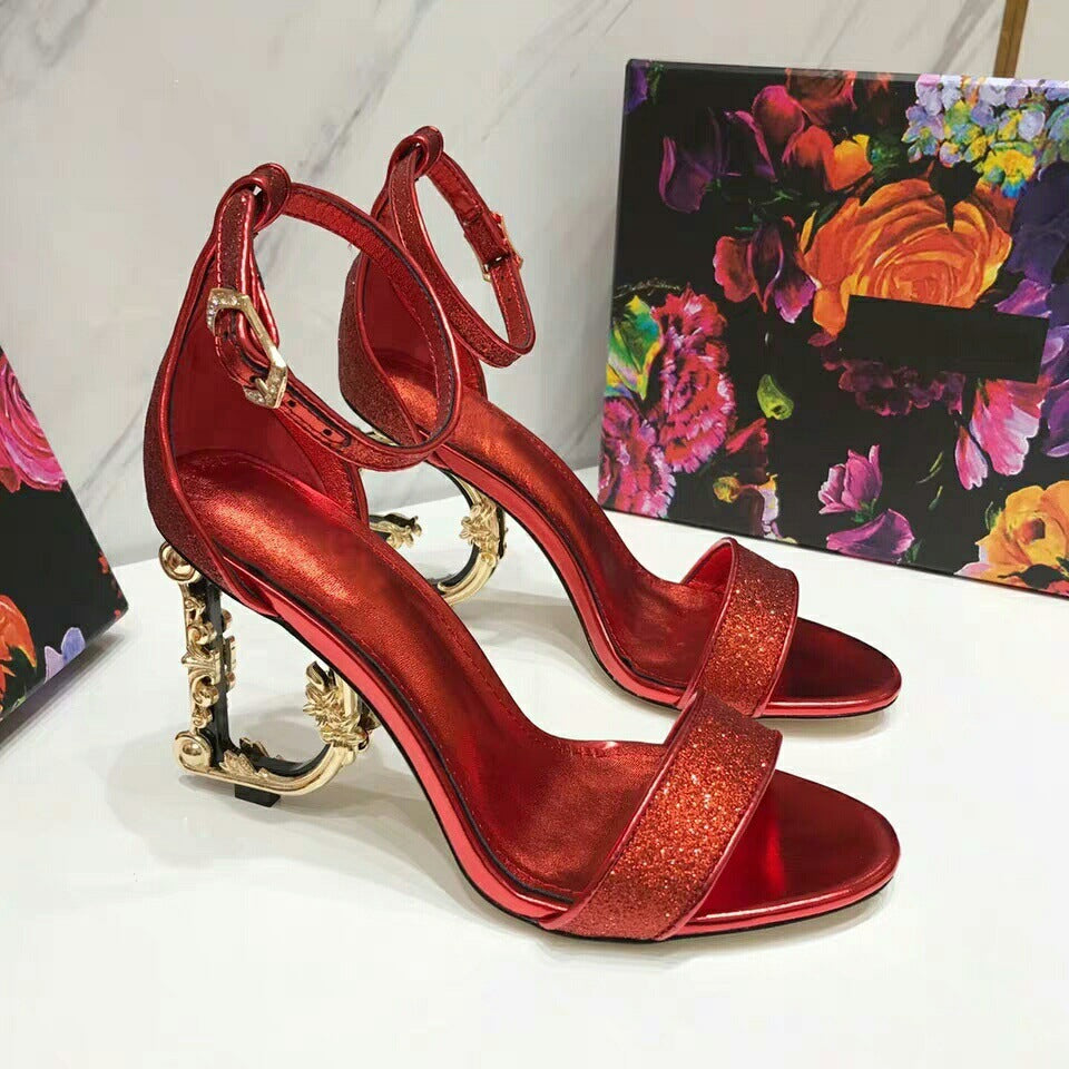 2020 New Metal Letter High Heel Sandals for Women