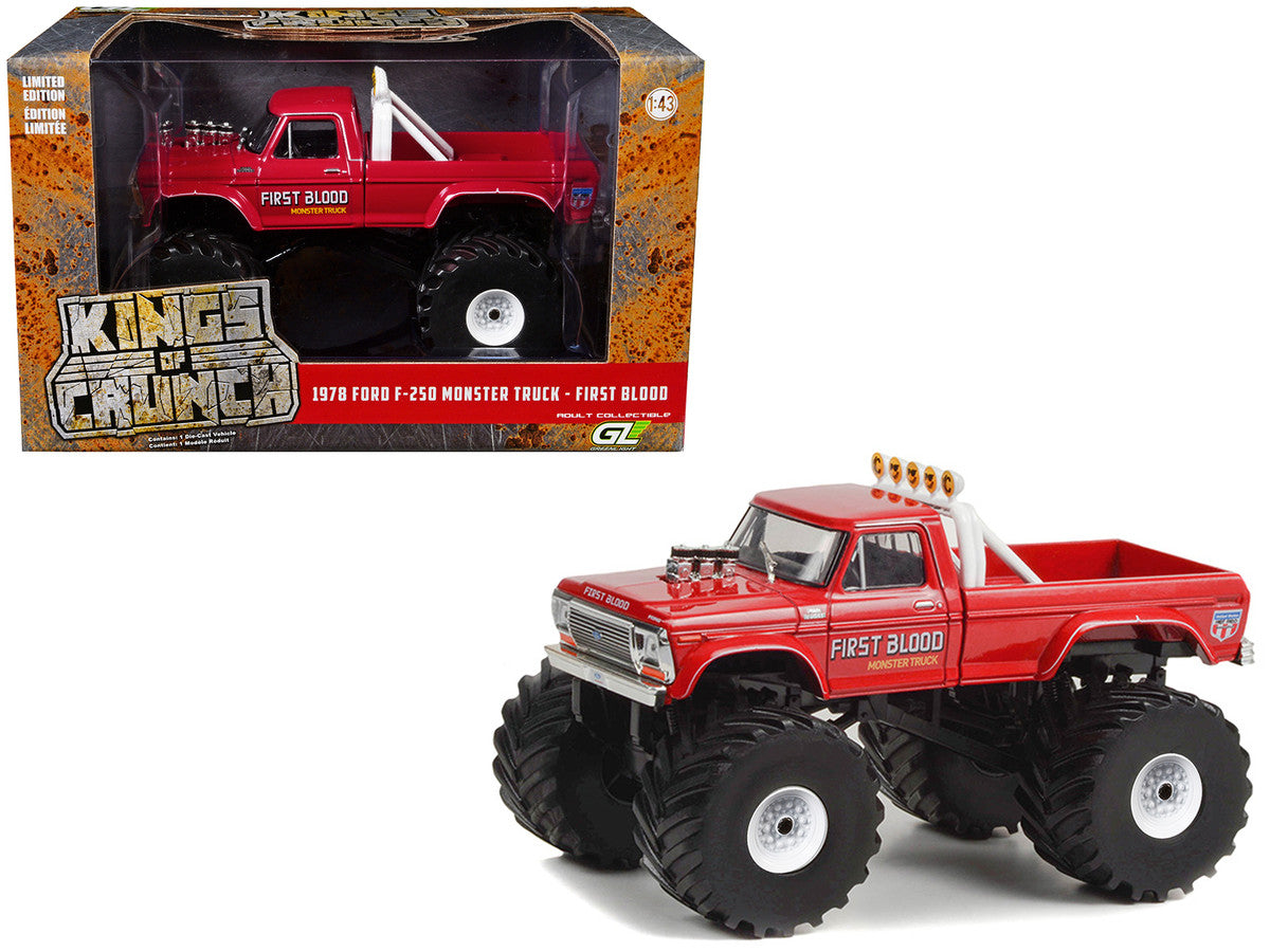 1978 Ford F-250 Monster Truck with 66-Inch Tires "First Blood" Red "Kings of Crunch" Series 1/43 Diecast Model Car by Greenlight