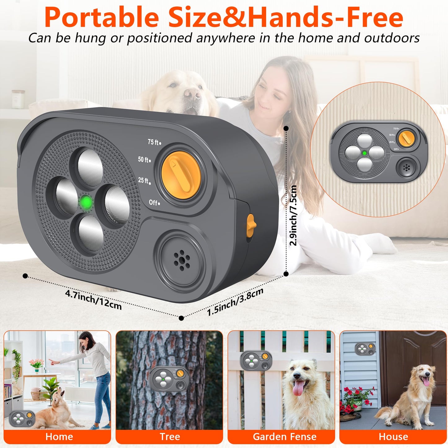 Anti Barking Device For Dogs, Bark Box Rechargeable Dog Bark Deterrent With Variable Ultra Frequency 6 Modes IP65 Waterproof Dog Silencer Stop Neighbors  Dogs From Barking Up To 75ft