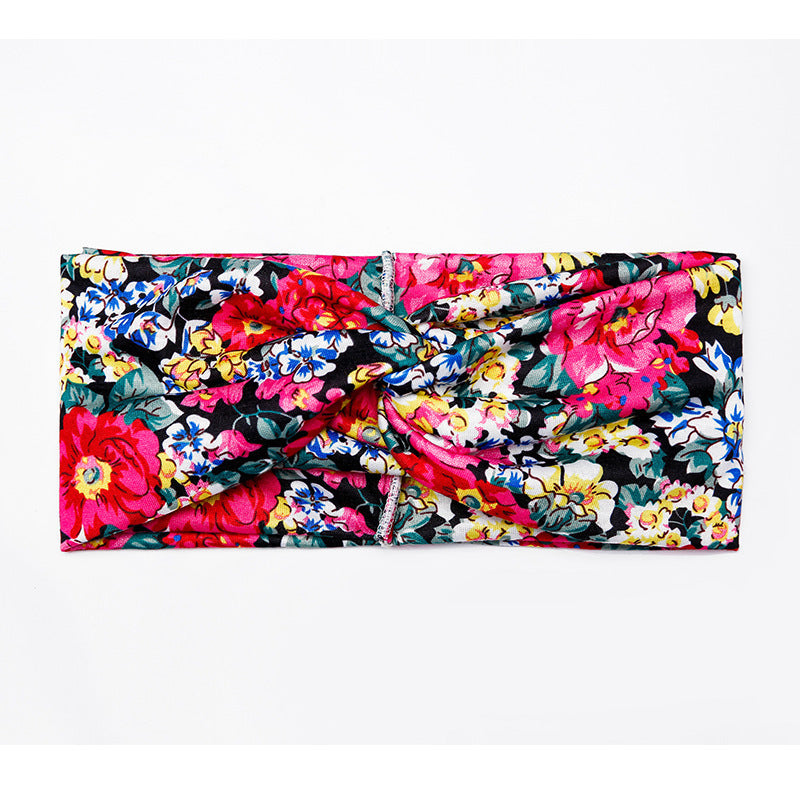 Sweat-absorbent And Anti-perspirant Bundled Headband With Wide-brimmed Print Headband