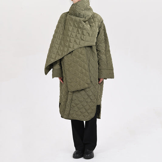 Trendy Loose Long Cotton Jacket with Scarf Collar