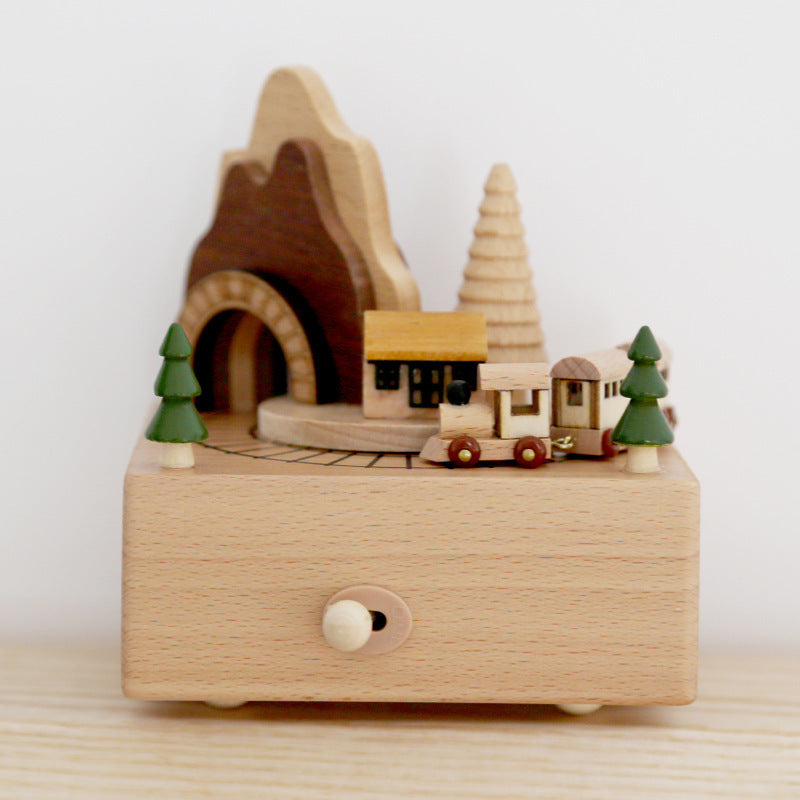 Wooden Music Box Music Box Creative Home Decoration Gifts Children's Birthday Gifts Carousel Swing Rabbit
